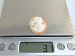 Vintage Loose Hand Carved Shell Cameo Woman with Bird on Head 1 1/8 Inch x 7/8In