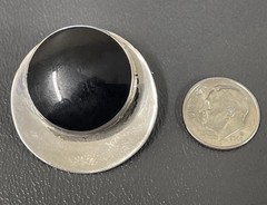 Vintage 925 Sterling Silver Black Onyx Round Bezel Clip-On Earrings 1.25in