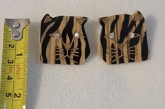 VTG Tiger Cat Face Post Earrings Edmar Galalith Rhinestone Statement Boho Chic