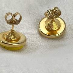 Vintage Yellow Smiley Face Stud Earrings Enamel Gold Tone 1970s-80s Classic