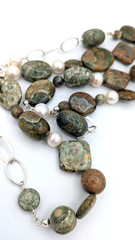 Stone Pearl Necklace Sterling Silver Long 52 Inch
