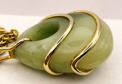 Vintage Faux Jade Gold Tone Pendant Chain Necklace