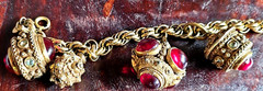 Vintage Benedikt N. Y. Etruscan Fob Charm Bracelet Chunky Etruscan Revival 7″