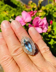 Vintage RING-DANT Platinum Aquamarine Diamond Ballerina Baguette Ring Pendant