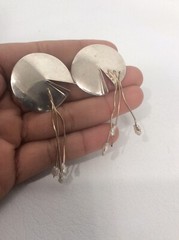 Pretty vintage modernist Artisan Studio sterling Silver 925 Hoop Pierce earrings