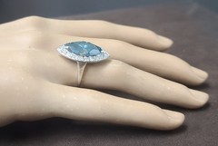 Vintage Platinum Engagement Ring 7.88ct.Natural Teal Blue Marquise Diamond