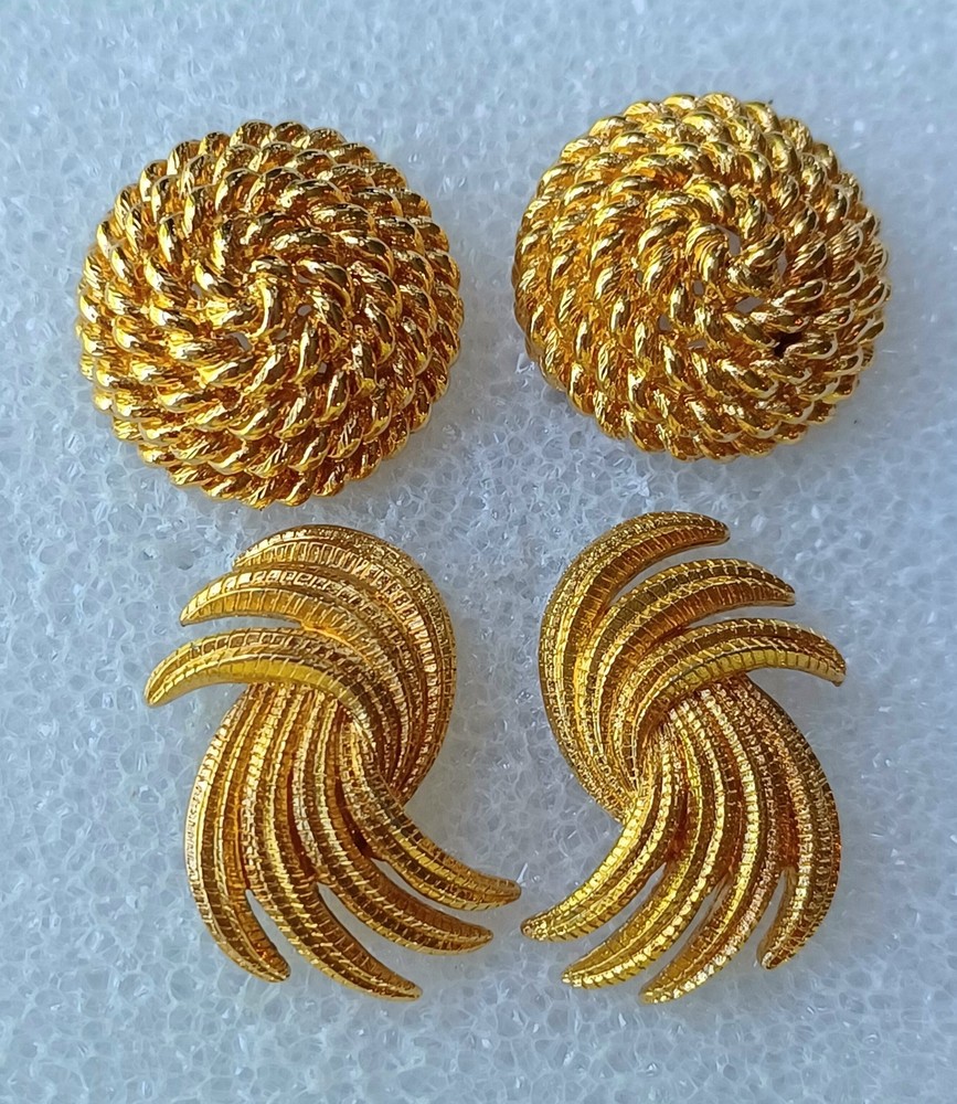 Vintage Monet Goldtone Swirl & Dome Post Earrings Set