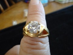 Vintage Women’s Size 7.5 18KT Yellow Gold Plated Cocktail Ring With Round White