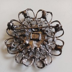 Grey Stones and Dark Silver Brooch Costume Jewellery