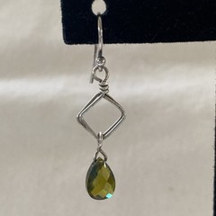 Sterling Silver Drop Dangle Earrings Vintage Green Cut Gem Marked 925