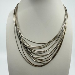 Silver Tone Multi-Strand Snake Chain Necklace – Boho Layered Statement