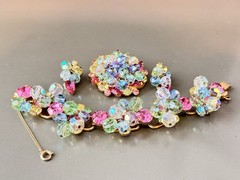 Vintage Verified JULIANA D&E Pastel Glass Beads Bracelet Brooch Earring Set