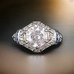 Platinum Vintage Filigree 1.50ct. Natural Old Euro Diamond Sapphire Ring 1920’s