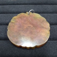 Brown Stone Carved Pendant Silver Tone