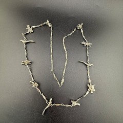 Vintage Fetish Necklace Animals Birds Silver Tone 32”