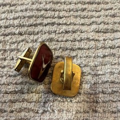 Vintage Red Enamel Brass Bullet Back Square Cufflinks Gold Tone