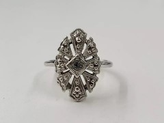 Art Deco Style Round Cut Lab Created Diamond 14k White Gold FN Wedding Ring
