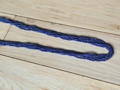 Natural Nepal Glass Seed Bead Multi Strand Necklace. Iridescent Peacock Blue 22″