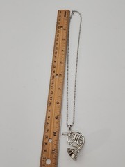 Vintage silver tone rhinestone French Horn musical instrument 20″ necklace