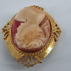 Vtg Lind Gal LG Cameo Brooch Pendant Pink Gold Tone Silhouette