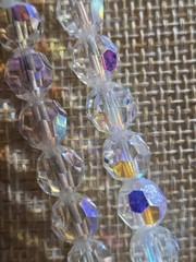 Vintage 48″ AB Crystal Glass Bead Necklace Faceted 8mm Aurora Borealis Long