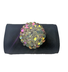 Vintage Signed VENDOME Aurora Borealis AB Rhinestone Dome Brooch Silver Tone