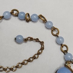 Vintage Glass Beaded Necklace Blue Gold Tone Choker 16″