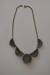 Antique Czech (?) blue enamel faux turquoise filigree necklace, 15 in, as found