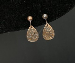 copper oval Clip on Earrings western Style Embossed Vintage