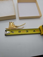 Vintage Goldtone Ski Brooch Sweatet Jacket Statement Winter Sport