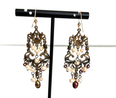 Artisan Victorian-Style Chandelier Earrings 14K GF French Wire Fresh Water Pearl