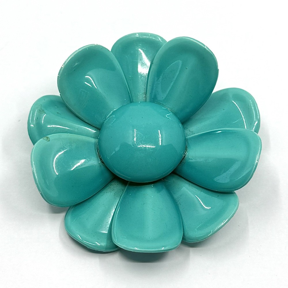 Vintage 1960s Enamel Flower Brooch Teal Flower Pin MINT Condition MCM