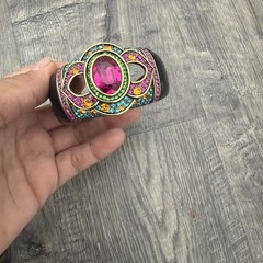 Heidi Daus Crystal Cuff Bracelet Pink Fuchsia Aqua Multi Color Hinged Statement