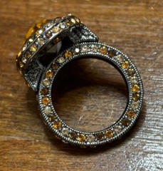 Kenneth Jay Lane Cocktail Ring Amber Colored Faceted Center Stone Size 7