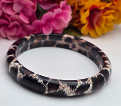 Vintage Brown Animal Print Acrylic Tube Bangle Bracelet 7.5 In Safari Chic