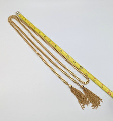 Vintage Lariat Necklace Gold Tone Curb Link Chain Tassels Flapper Open Wrap 52″