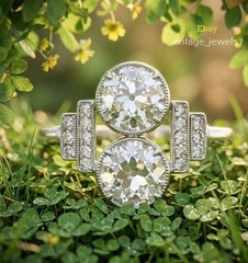 14K Gold Over 4CT Lab Created Diamond Antique Two Stone Vintage Toi Et Moi Ring