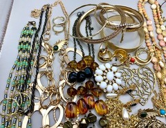 Vintage 41 Lot Gold Tone Jewelry Retro 1980s 90s Necklace Earrings Pin Bracelet