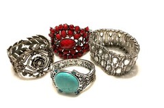 Bracelets Lot Vintage Boho Faux Turquoise Crystals Red Rose Spring Clasps Women