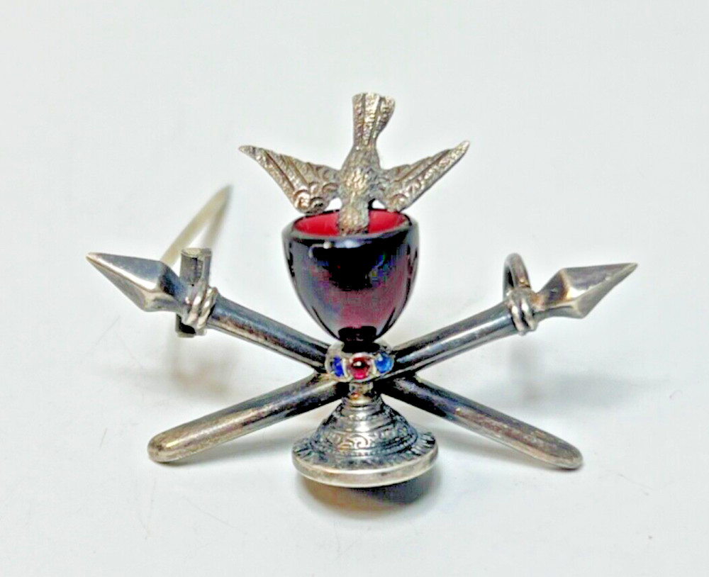 1880’s Antique Theosophical Fine Silver Brooch Trinity Holy Grail Spirit Spear