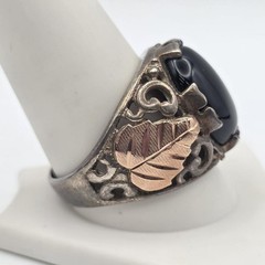 Vintage Coleman Black Hills Gold 925 Sterling Silver & 12K Onyx Leaf Ring sz 11