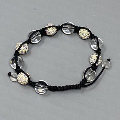 Glass Bead Bracelet Clear Druk Speckled AB Rhinestone Tension Cord Adjustable