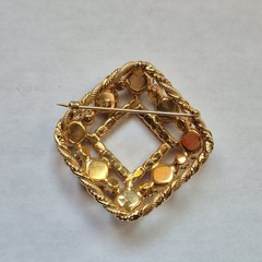 Square Rainbow Rivoli Art Glass Stone Brooch