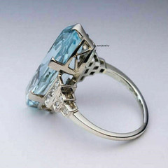 Lab-Created Aquamarine 5.50Ct Oval Cut Engagement Her Ring 14K White Gold Plated
