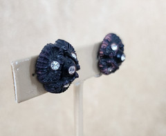 Vtg Black Plastic Rhinestone Screw Back Earrings