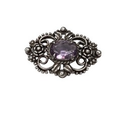 Vintage Floral Sterling Silver 925 Amethyst Brooch Pin