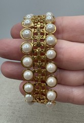 Vintage Avon Double Row Faux Pearl Gold Tone Chain Bracelet 7.5”