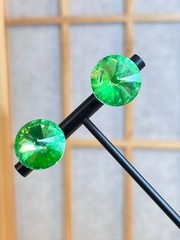Vintage Rivoli Green Crystals Stud Pierced Earrings Pierdot Color .75″D