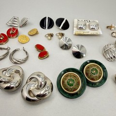 Vintage Earring Lot 14 Pairs Clip On Napier Silver Tone Red Enamel Faux Pearl