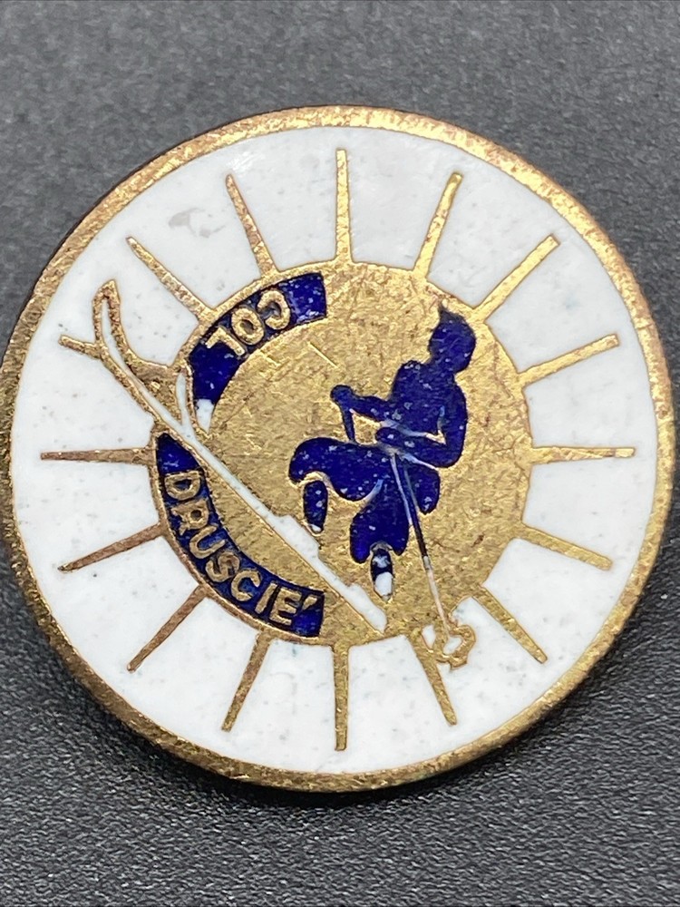 Vintage Col Druscie Cortina Italy Ski Pin Enamel Skier Dolomites 1950s 1960s